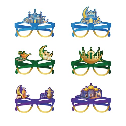 Ramadan Kareem Eyeglasses 12 Pcs Eid Mubarak Calstel Moon Paper Glasses Ramadan Mubarak Party Paper Glasses,Eid Al Adha Party Decorations for Islamic Muslim Party Decor