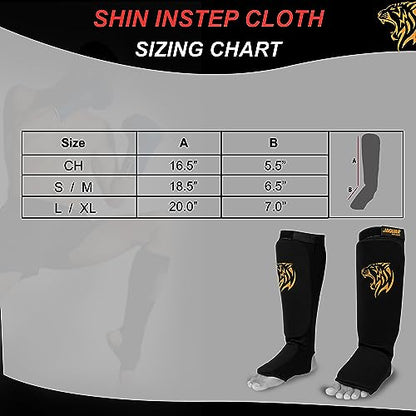 Midnight Cloth Shin Instep Guard for Boxing MMA Muay Thai Kickboxing Training - size: Small-Medium
