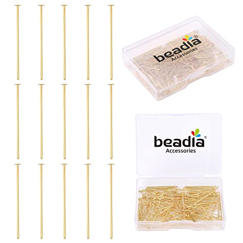 BEADIA 14K Gold Plated Flat Head Pins Non Tarnish 25mm 200pcs for Jewelry Making Findings - color: Flat Head Pins 14k Gold, size: 25x0.7mm