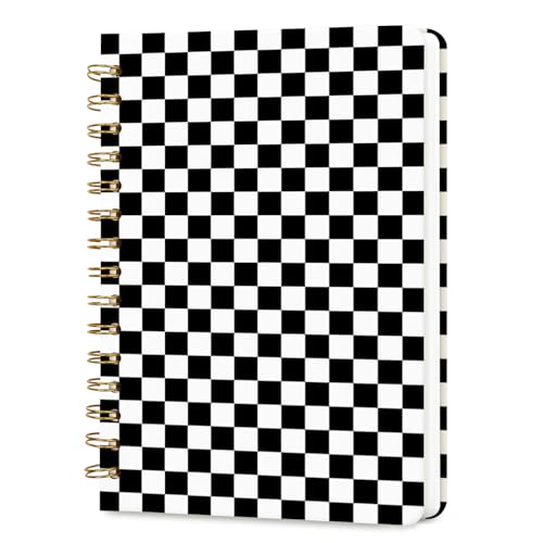 Lined Spiral Journal Notebook, A5 College Ruled Spiral Notebook for Women, Hardcover with Elegant Design for Work and Note-Taking, 5.5 * 8.25 inch, 160 Pages, Black and White Checkered Pattern - color: Black and White Checkered Pattern