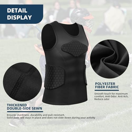 Zicac Men's Sports Shock Rash Guard Compression Padded Shirt Soccer Basketball Protective Gear Chest Rib Guards - color: Black Sleeveless Shirt, size: Medium