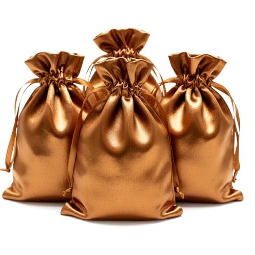 Knitial 5" x 8" Copper Satin Gift Bags, Jewelry, Wedding Favor Drawstring Bags Baby Shower Christmas 50 Count - color: Copper - 5 x 8 Inch (Pack of 50)