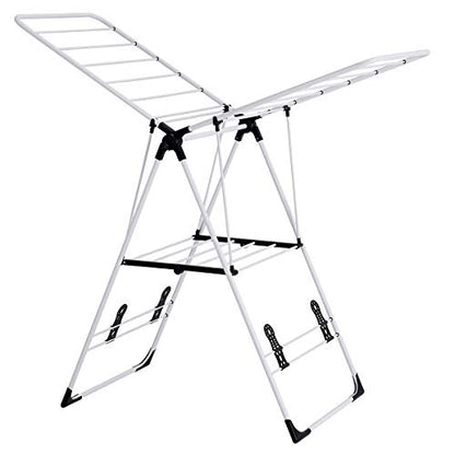 GOFLAME Steel Clothes Drying Rack with Adjustable Wings, Foldable Gullwing Collapsible Laundry Drying Rack with Shoe Holder and Shelves, Space Saving Drying Rack for Underwear, Socks, Pants - size: 54.5" x 22" x 36.5"