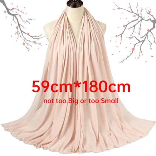 Muslin Hijab Scarf for Women Long Headscarves Solid Head Wraps Soft Pashminas Shawls - color: Beige Muslim Hijab Scarf
