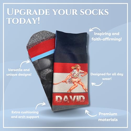 Men's – Christian Crew Socks for Men with Scripture | Moisture-Wicking | Easter Gift Idea - color: David & Goliath