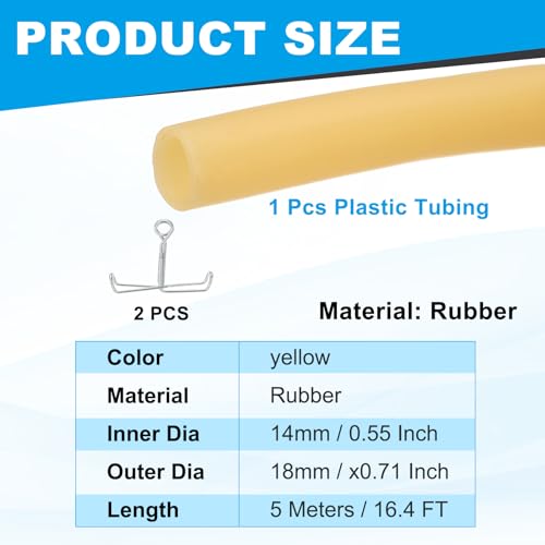 PATIKIL Rubber Tubing, 14mmx18mmx5m Tubing Tube with Hose Clamps, Soft Hose Line Pipe for Multipurpose Industrial Aquarium, Yellow - size: 14mmx18mmx5m