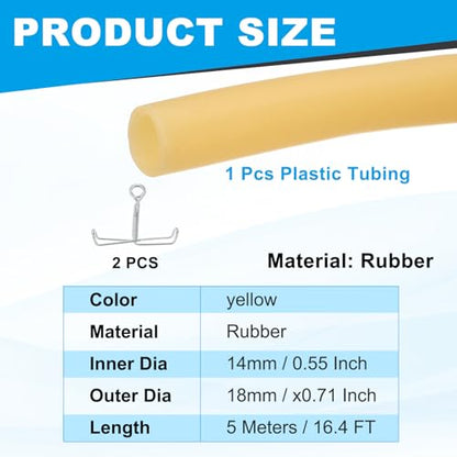 PATIKIL Rubber Tubing, 14mmx18mmx5m Tubing Tube with Hose Clamps, Soft Hose Line Pipe for Multipurpose Industrial Aquarium, Yellow - size: 14mmx18mmx5m