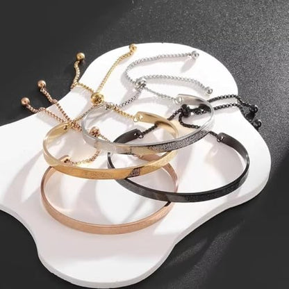 Exquisite Ayatoll Kursi Stainless Steel Engraved Islamic Muslim Verses C-Shape Bracelet with Chains at Both Ends - Unique Design, Arabic Jewelry for Every Occasion, Ramadhan Holiday Gift - color: silvery