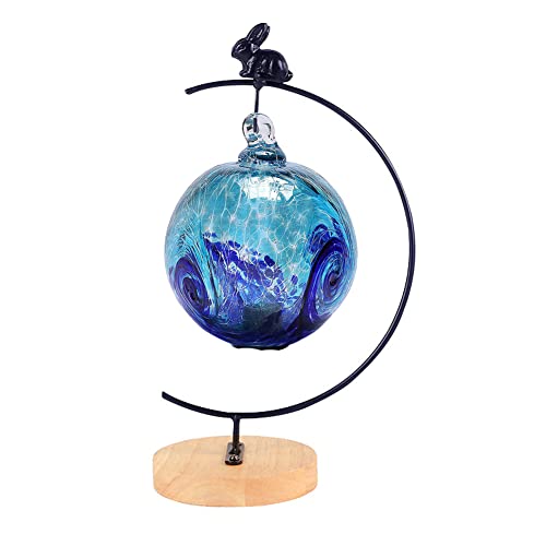 YY YEARCHY Ornament Display Stand Metal Stand Air Plant Stand Flower Pot Holder Iron Stand for Hanging Glass Globe Ball (Rabbit round wood) - color: Black, size: 12.5"x4.5"x4.5"