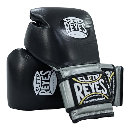 CLETO REYES Training Boxing Gloves with Hook and Loop Closure for Sparring and Heavy Punching Bags, Men and Women, MMA, Kickboxing, Muay Thai - color: Black/Silver, size: 14oz.