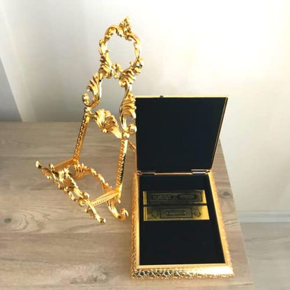 Luxury Metal Islamic Book Box | Holy Quran Storage Box | Islamic Birthday Graduation Wedding Gift | Muslim Eid Gift | Max. (14x20cm/5,7x8in) Books (Gold, Without Kaaba Quran) - color: Gold, style: Without Kaaba Quran