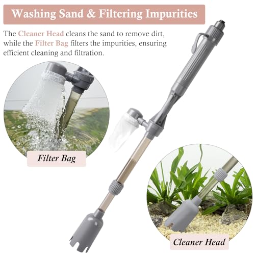Aquarium Vacuum Gravel Cleaner, Battery Fish Tank Water Changer, Removable Vacuum Sand Washer for Fish Tank Cleaning Water Changing Sand Washing, Adjustable Telescopic Pole