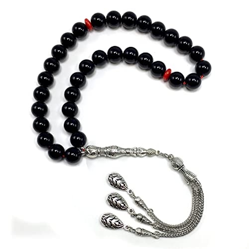 -Gentle Men Collection- Prayer Beads-Worry Beads-Tesbih-Tasbih-Tasbeeh-Misbaha-Masbaha-Subha-Sebha-Rosary (Shiny Black Glass -10 mm 33 Beads-) - color: Shiny Black Glass -10 mm 33 Beads-
