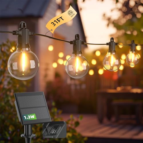 Kawaya G40 Outdoor String Lights Solar 31FT IP65 2700K LED Patio Light - size: 31FT