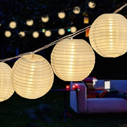 RJZZ Lantern String Lights White Lantern Lights 9.4Ft Nylon Lanterns with Lights Battery Operated 10 Count String Lights Indoor Outdoor Hanging Lights for Bedroom, Nursery, Patio, Party, Wedding - color: White