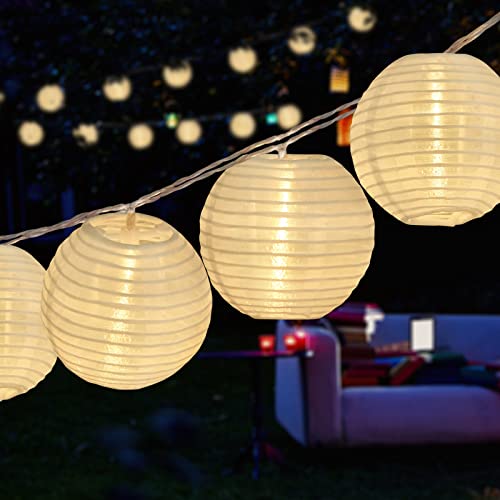 RJZZ Lantern String Lights White Lantern Lights 9.4Ft Nylon Lanterns with Lights Battery Operated 10 Count String Lights Indoor Outdoor Hanging Lights for Bedroom, Nursery, Patio, Party, Wedding - color: White