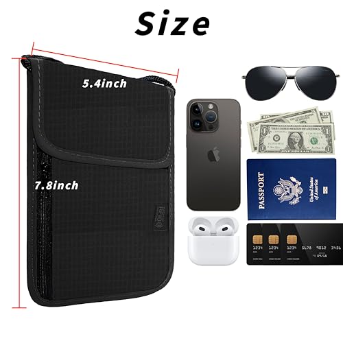 Travel Neck Wallet with RFID Blocking – Passport Holder Organizer Neck Pouch – Portable Easy to Conceal Travel Pouch (Black) - color: Black