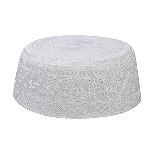 Muslim Prayer Kufi Hat for Men Boys Islamic Beanie Skull Cap Prayer Headwear Embroidery Kofia Topi Sun Hat Ramadan Eid Gift - color: White