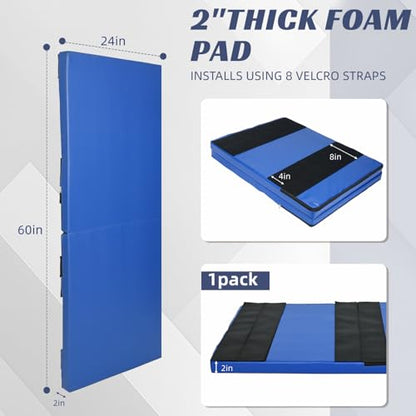 1-Piece Wall Pads for Gym, 2" Thick Wall Cushion Padding Basketball Court Garage Wall Mount Protector, 60" L x 24" W Anti Collision Exercise Mats for Basement Taekwondo - color: Blue