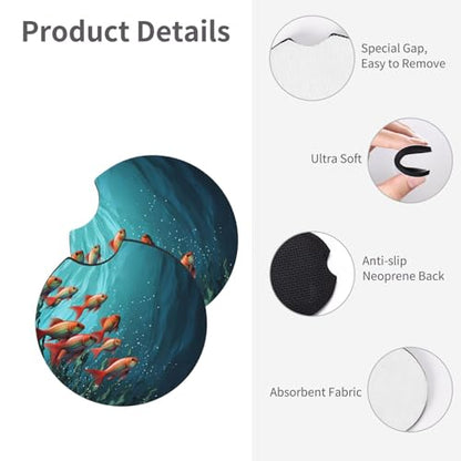 Fish Aquarium Car Cup Holder Coasters 2 Pcs Car Coaster Anti Slip Car Cup Pad Universal Car Interior Cup Holder Pads Rubber Car Cup Mat with A Finger Notch