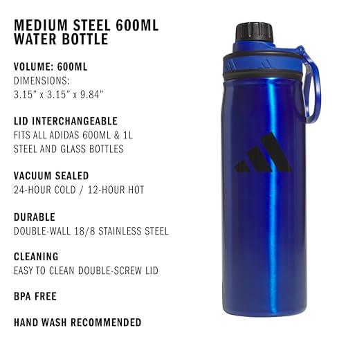 adidas Stainless Steel Metal Water Bottle 20 oz (600 mL) Screw Cap - color: Team Royal Blue/Black