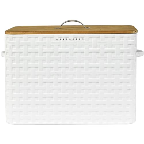 EMAX HOME Extra Large Space Saving Farmhouse Bread Box With Wood Lid - Vertical Breadbox Bread Storage Bin Holder for Kitchen Countertop, White - color: Weaving embossing