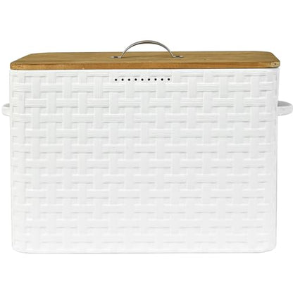 EMAX HOME Extra Large Space Saving Farmhouse Bread Box With Wood Lid - Vertical Breadbox Bread Storage Bin Holder for Kitchen Countertop, White - color: Weaving embossing