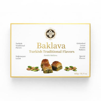 Meşhur Safranbolu Lokumcusu Turkish Pistachio Baklava Pastry 14.11 oz (400g) – Authentic Turkish Desserts, Halal Gourmet Sweets Gift Box