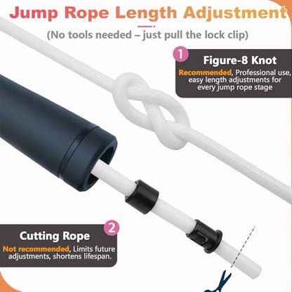 Weighted Jump Rope, 1LB Tangle-Free Ball Bearing Rapid Speed Skipping Rope for Men Women, Adjustable 9mm Cotton & PVC Rope with Alum Handle for Boxing MMA Weight-Loss Athletic Workout Fitness - color: White