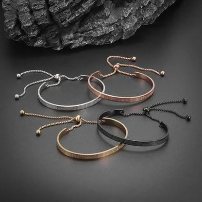 Exquisite Ayatoll Kursi Stainless Steel Engraved Islamic Muslim Verses C-Shape Bracelet with Chains at Both Ends - Unique Design, Arabic Jewelry for Every Occasion, Ramadhan Holiday Gift - color: golden