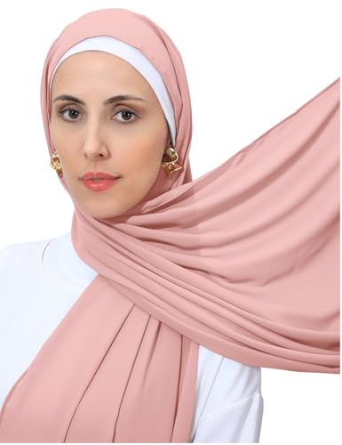 Heavy Not Easily See Through Long Chiffon Hijab Scarf for Women, Amazing Smooth Muslim Head Scarves - color: Blush Pink