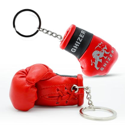Mini Boxing Glove & Punching Bag Keychain Set – PU Leather Keyring Sports Lovers Gift & Gifts For Men (3 pcs) - color: Red