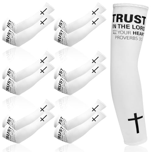 Shyyween 6쌍 Faith Cross 팔 슬리브 아버지의 날 종교 압박 팔 슬리브 남성용 여성용 야구 풋볼 UV - color: 화이트., size: 미디움