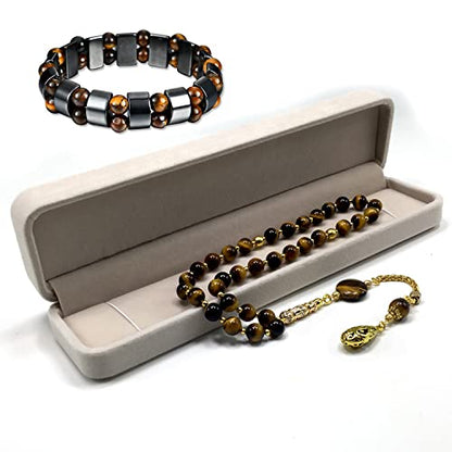 Design -Tiger Eye Stone Series Worry Beads - Prayer Beads (8 mm-33 Beads) Tesbih-Tasbih-Tasbeeh-Misbaha-Masbaha-Subha-Sebha-Sibha-Rosary (Orient Gold Tassel and Tiger Eye Bracelet) - color: Orient Gold Tassel and Tiger Eye Bracelet