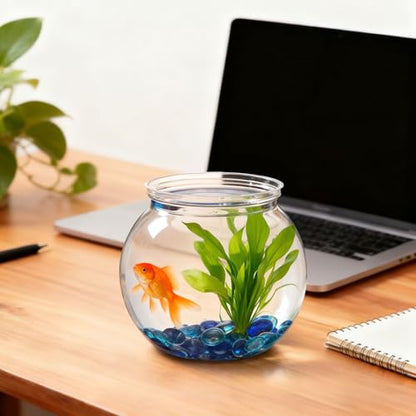Arrowbash 12 Pcs Mini Plastic Fish Bowl 27 oz with 900 Pcs Mixed Flat Glass Marbles Plastic Shatterproof Aquarium Starter Kits Fish Tank for Centerpiece Vases Tabletop Office Desk Pet Tank Home Decor