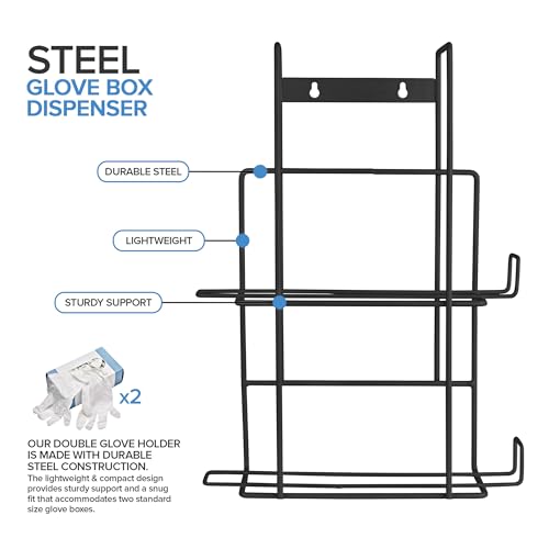 Stock Your Home Black Metal Glove Box Holder Wall Mount for Kitchen, Closet, Lab, Exam, Office, Tissue Shelf - size: 1 Count, style: Double Stack
