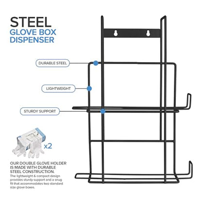 Stock Your Home Black Metal Glove Box Holder Wall Mount for Kitchen, Closet, Lab, Exam, Office, Tissue Shelf - size: 1 Count, style: Double Stack
