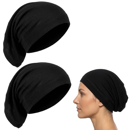 2 PCS Hijab Undercap for Women, Islamic Muslim Under Hijab Cap, Bonnet for Sleeping Women, Undercaps for Hijabs No Slip Under Caps for Hijabs Stretchy Head Cover (Black)