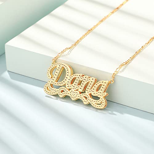 Custom Name Necklace Double Plated Name Necklace Personalized Name Plate Necklaces Name Necklaces for Women 18k Gold Plated Nameplate Pendant - color: Style 51