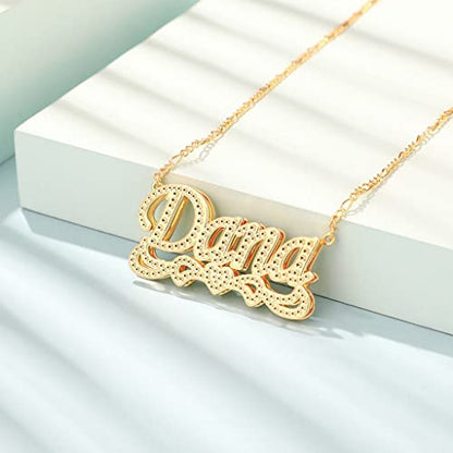 Custom Name Necklace Double Plated Name Necklace Personalized Name Plate Necklaces Name Necklaces for Women 18k Gold Plated Nameplate Pendant - color: Style 51