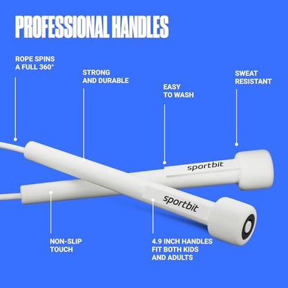 SPORTBIT Adjustable Jump Rope for Fitness and Exercise | Fitness and Exercise, Cardio, Boxing, and Weight Loss, Speed Rope, Men & Women - color: White