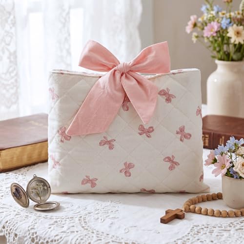 Honoson Quilted Bible Cover Case Book Sleeve,Pink Bow - style: Pink Bow