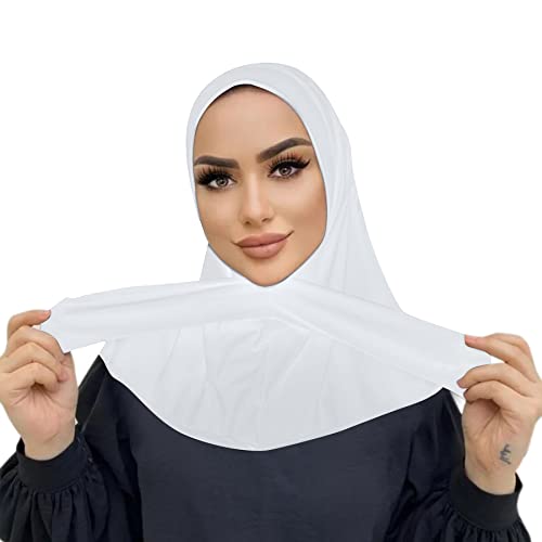 Suillty Fashion Muslim Hijab for Women Instant Snap Fastener Hijab Inner Cap Full Cover Head Wraps Scarf Islam Turban Caps - color: White