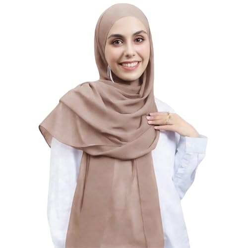 Instant Hijab Set 3-in-1 Chiffon Hijab Scarf for Women with Built-in Magnets and Undercap Head Wraps - color: Khaki