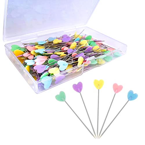 200pcs Sewing Pins Flat Head Straight Pins, Colored Pearl Head Stick Pin Long 2.16inch Quilting Pins for Dressmaker, Craft, Sewing Project and DIY Decoration (Peach Heart) - color: Peach Heart