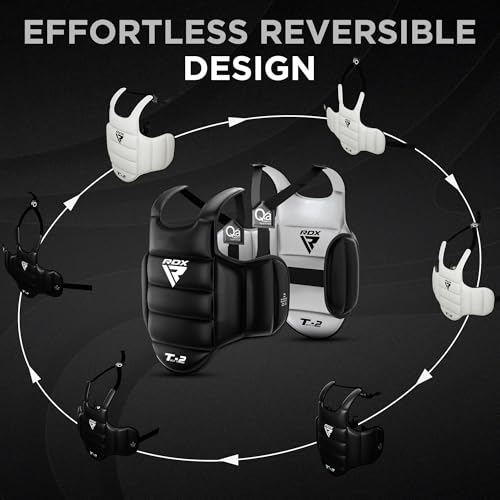 RDX Boxing Body Protector Reversible, Kickboxing MMA Muay Thai Chest Guard, Sparring Training Heavy Punching, Adjustable Shield, Martial Arts Upper Belly Protection Pad, Taekwondo TKD Vest - color: Black, size: XX-Large