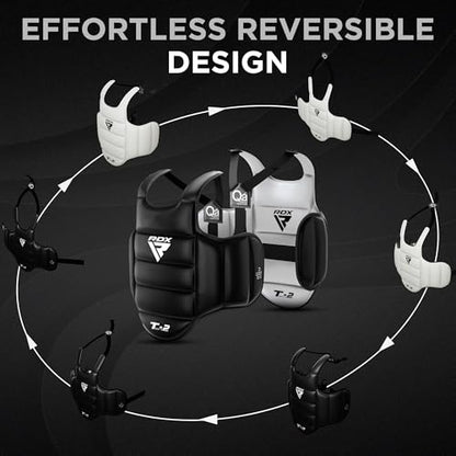 RDX Boxing Body Protector Reversible, Kickboxing MMA Muay Thai Chest Guard, Sparring Training Heavy Punching, Adjustable Shield, Martial Arts Upper Belly Protection Pad, Taekwondo TKD Vest - color: Black, size: Small-Medium