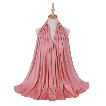 Luxury Silky Satin Hijab for Women, Shimmer Crinkle Muslim Head Scarf, Graceful Feminine Charm - color: Rose Bean Paste