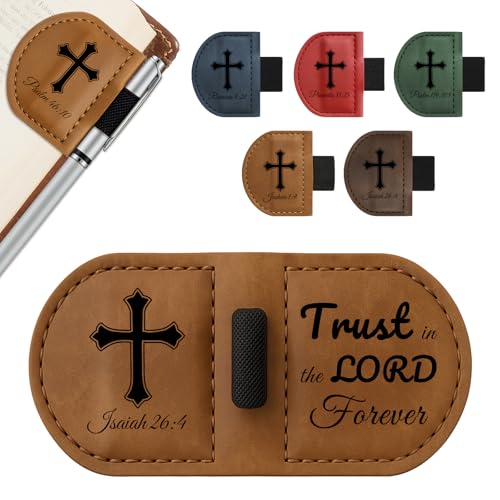 Bygone Mark Personalized Magnetic Leather Bookmark with Pen Holder - Inspirational Bible Verse Scripture Design, Custom Book Marker for Book Lovers Men Women (Brown-Isaiah 26:4) - color: Brown, size: Isaiah 26:4