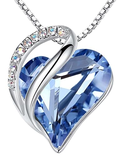 Leafael Gift Necklaces for Women, Infinity Love Birthstone Heart Crystal Pendant, Birthday Anniversary Jewelry for Wife, Mom, and Her, Silver Plated, 18" + 2" Adjustable Chain - color: 03-March & December-Light Sapphire Blue